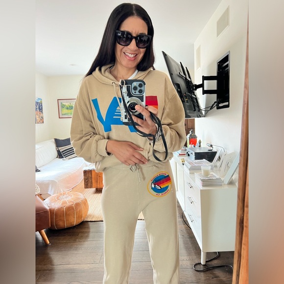 Aviator Nation Tan Hoodie with Blue and Red Accents - Picture 9 of 11